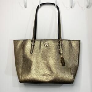 Coach Gold Metallic Turnlock Tote